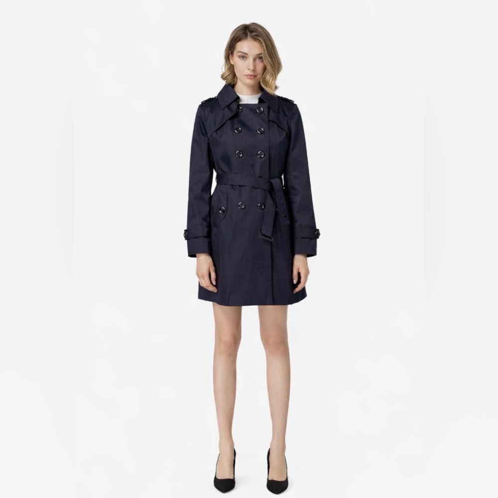 Nanjun Double-Breasted Navy Blue Trench Coat with Belt XS (Like New)